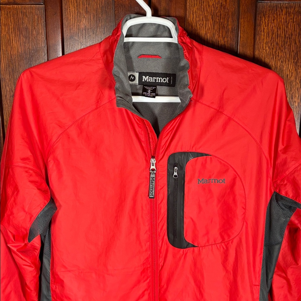 Marmot Men's Red and Gray Fleece Lined Windbreaker Full Zip Men’s Sz. Medium